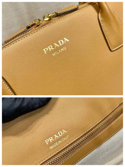 Grand sac cabas 48 avec fermeture éclair en cuir de veau lisse marron cidre