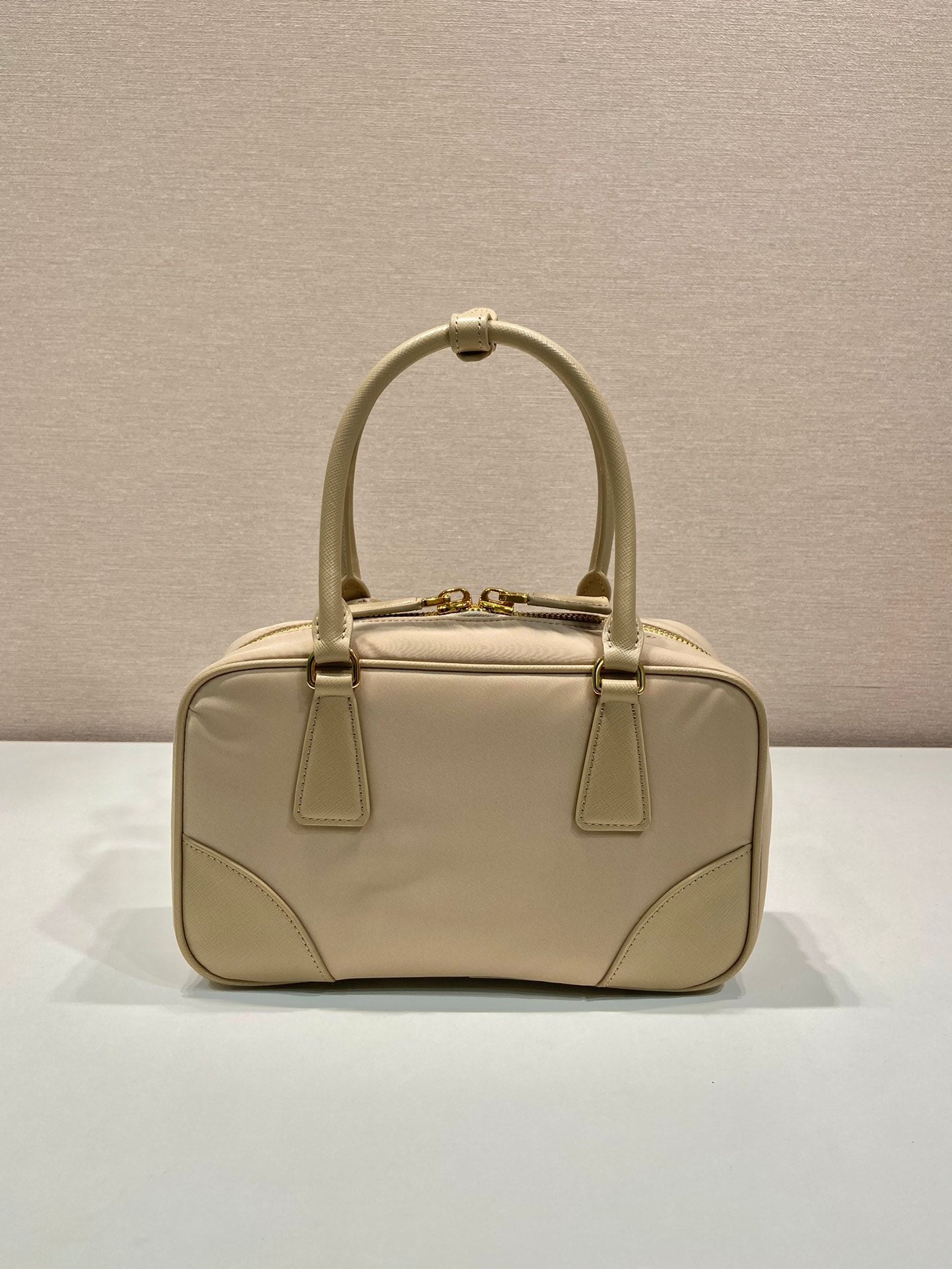 PETIT SAC À MAIN 25 EN NYLON MOUSSE SÉCHÉE ET GARNITURE EN CUIR DE VEAU