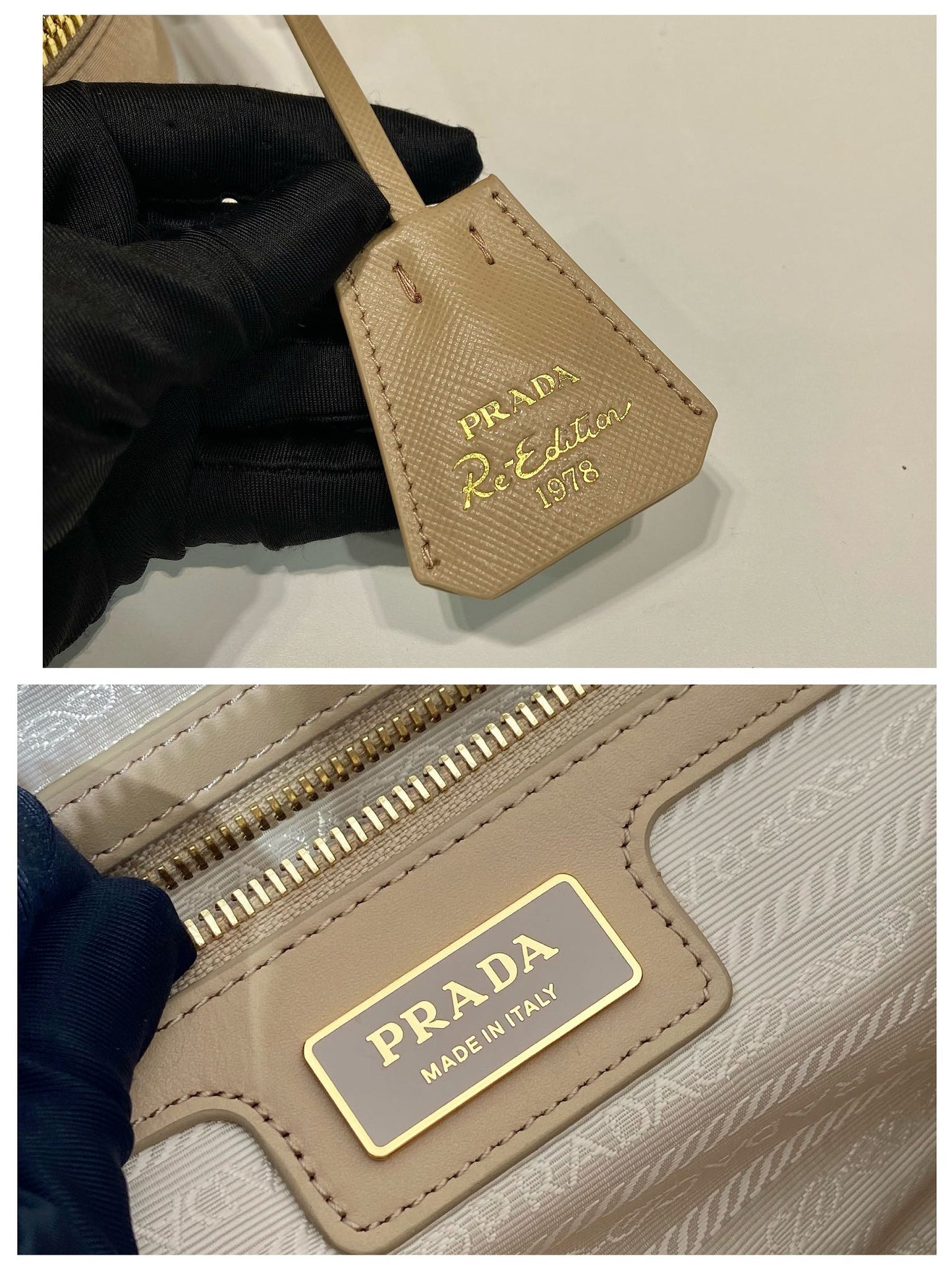 PETIT SAC À MAIN 25 EN NYLON MOUSSE SÉCHÉE ET GARNITURE EN CUIR DE VEAU