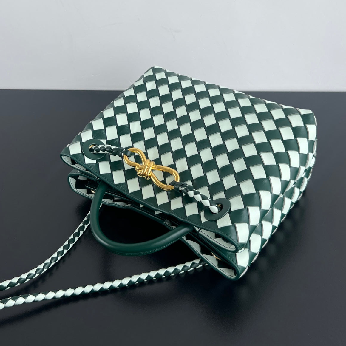 bv small andiamo 25 blanc vert foncé en cuir d'agneau