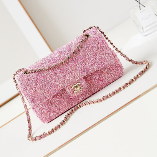 24p moyen classique 25cm tweed rose matériel doré 