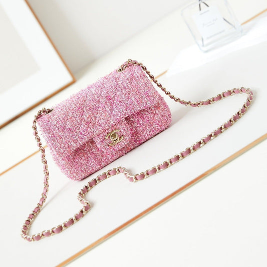 Mini classique 24p 20 cm tweed rose matériel doré 