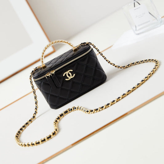 24a vanité 17cm cuir d'agneau noir quincaillerie dorée
