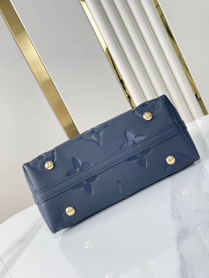Sac fourre-tout 29 pouces en cuir bleu marine foncé avec monogramme Empreinte