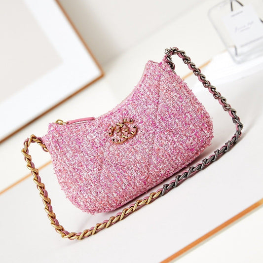 Sac hobo 19 cm en tweed rose