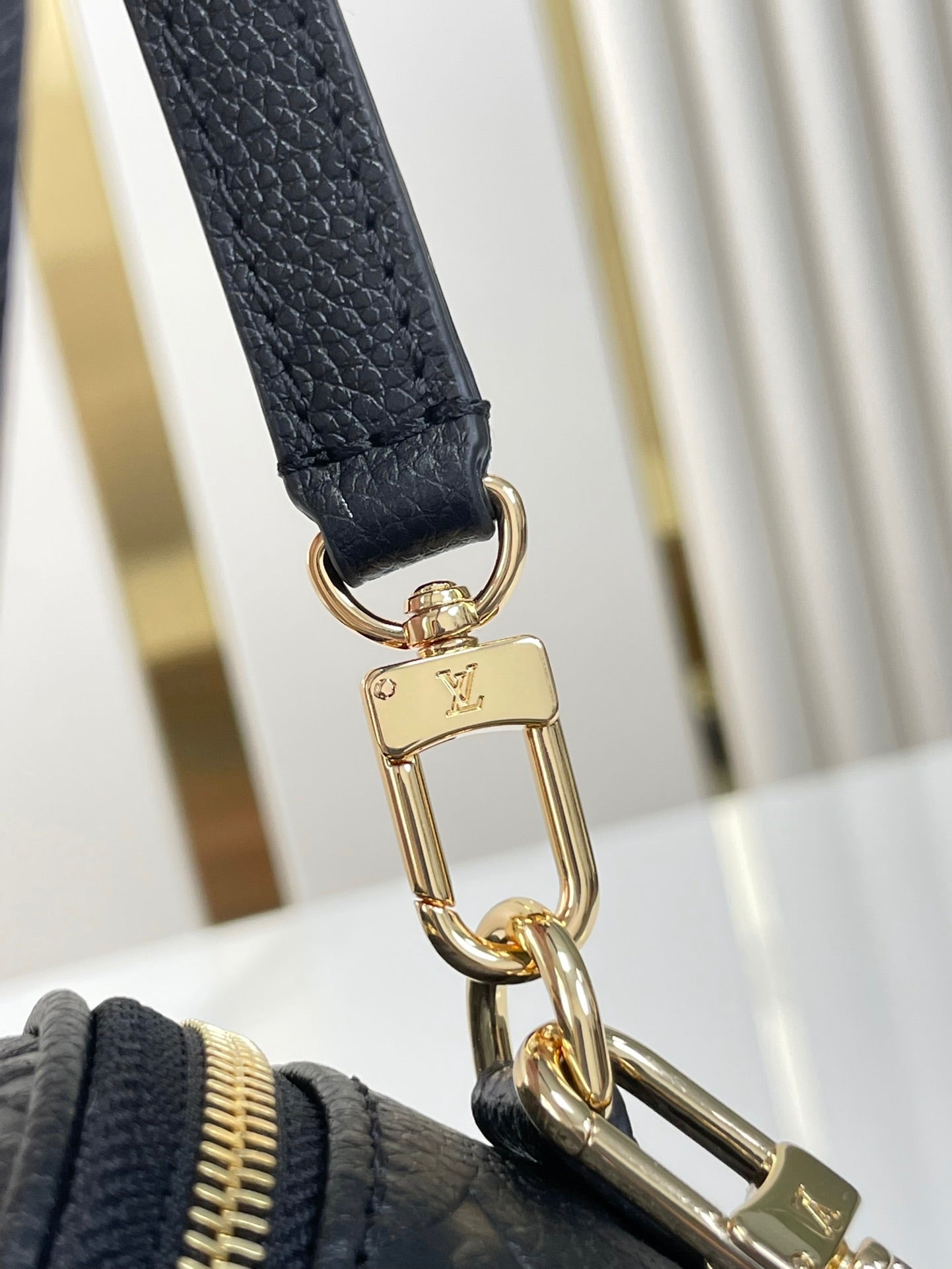 ミニバンバッグ 17インチ ブラック モノグラム アンプラント レザー ゴールド金具