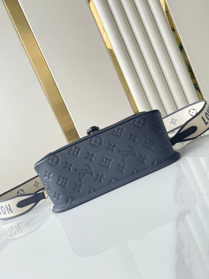 DIANE 23 EN CUIR EMPREINTE MONOGRAMME BLEU MARINE FONCÉ CRÈME
