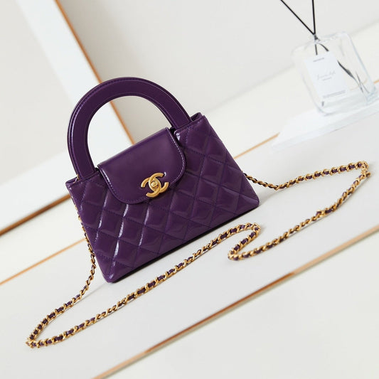 Sac shopping Kelly CC 24A Nano 19 cm en cuir d'agneau violet 
