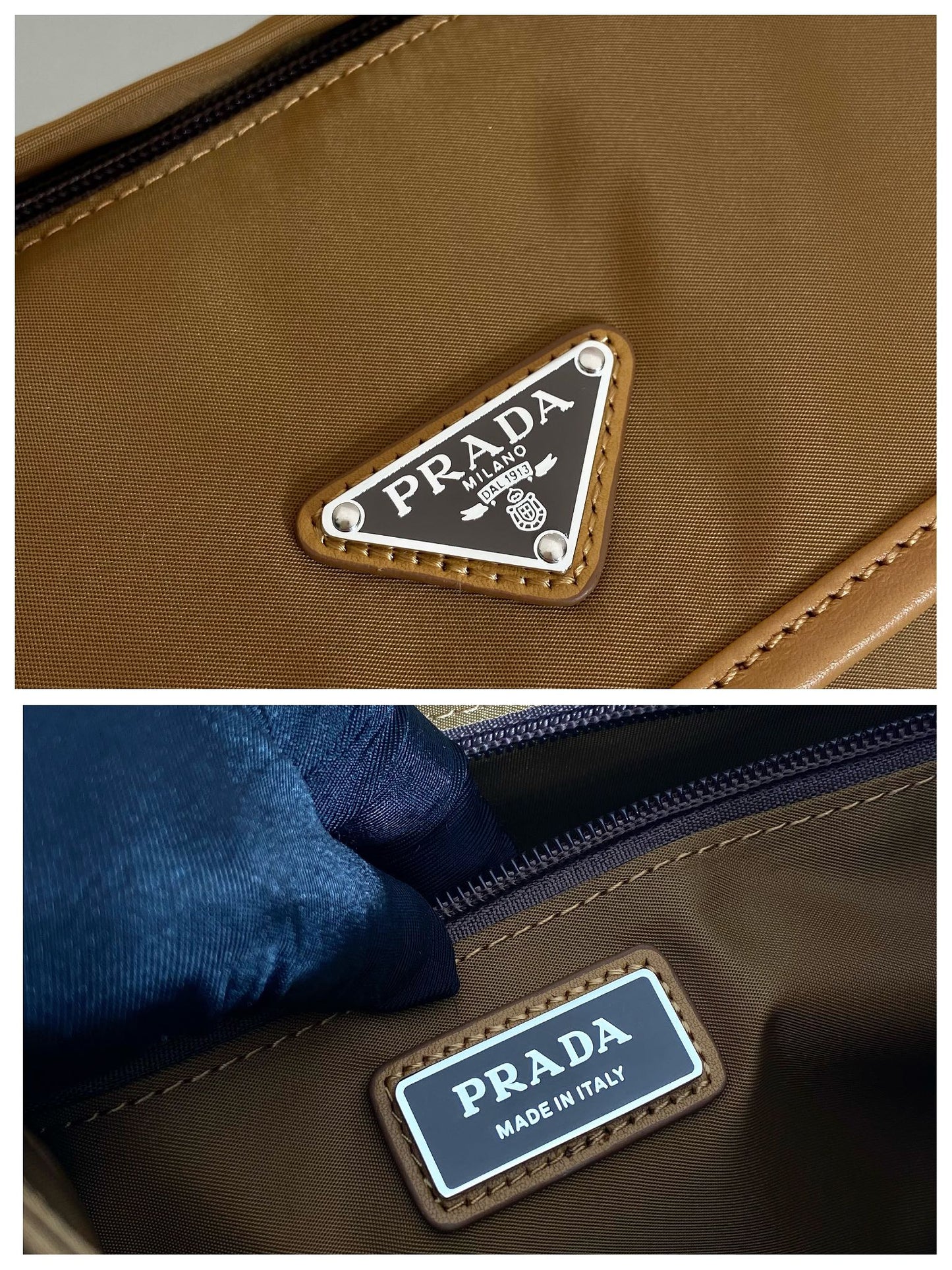 PETIT SAC À RABAT 20 EN RE-NYLON MARRON CIDRE ET GARNITURES EN CUIR DE VEAU