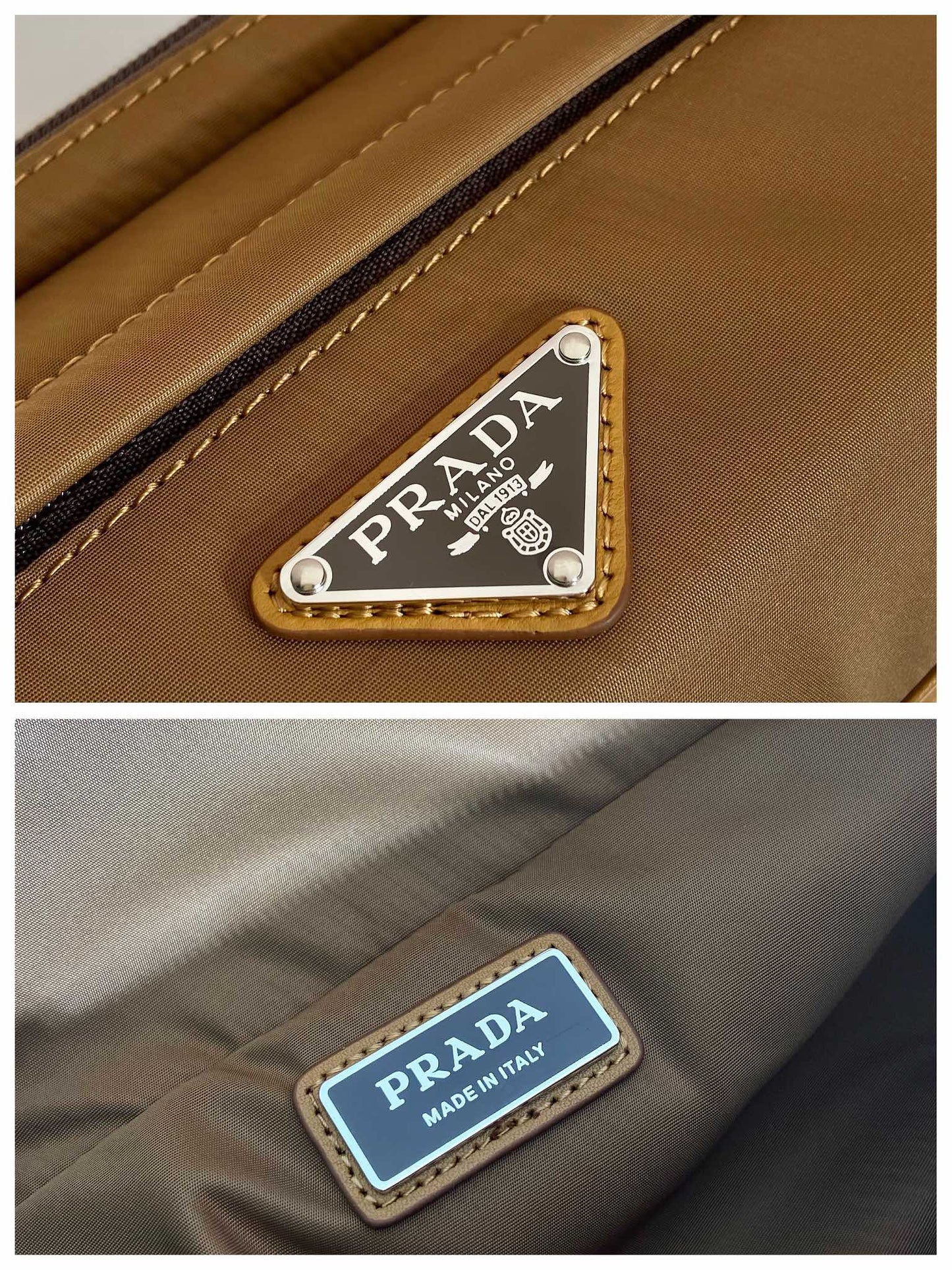MESSENGER BAG 20 IN CIDER BROWN RE-NYLON AND CALFSKIN TRIM