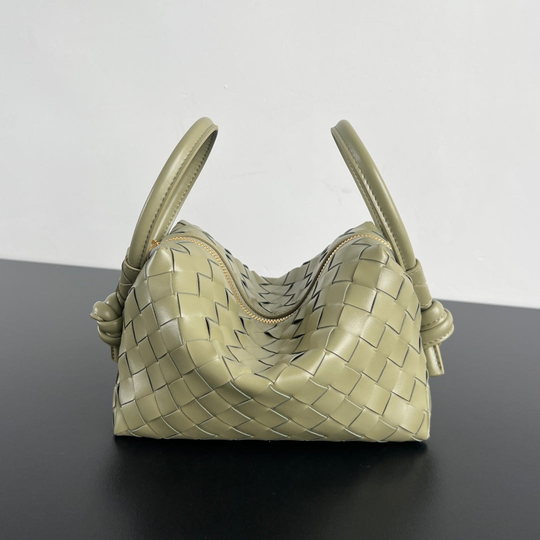 Sac à main BV Loop Top Handle 19 cm en cuir d'agneau vert beige