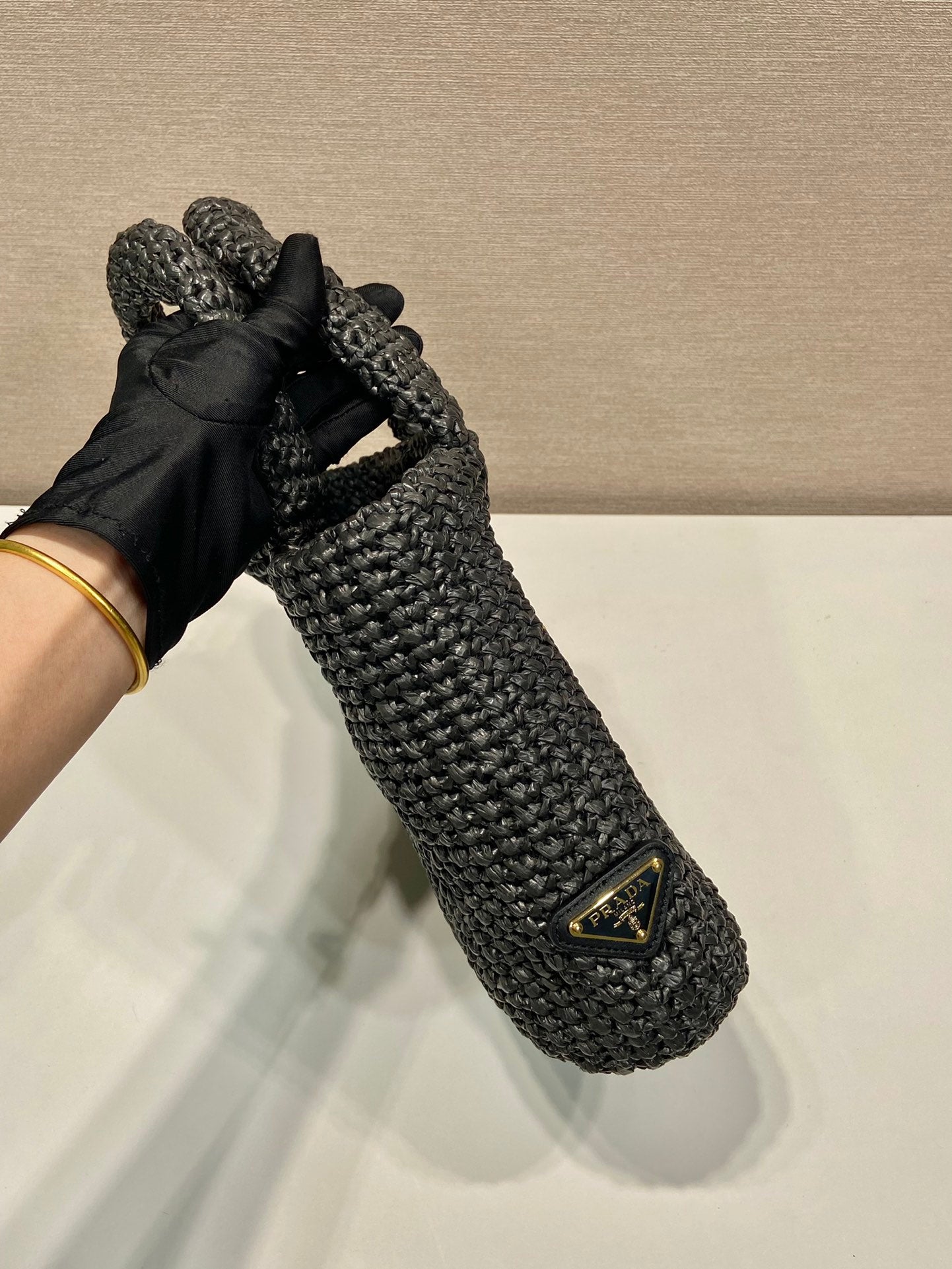 スモールクロシェトートバッグ 24インチ ブラックミックスイエローラフィア