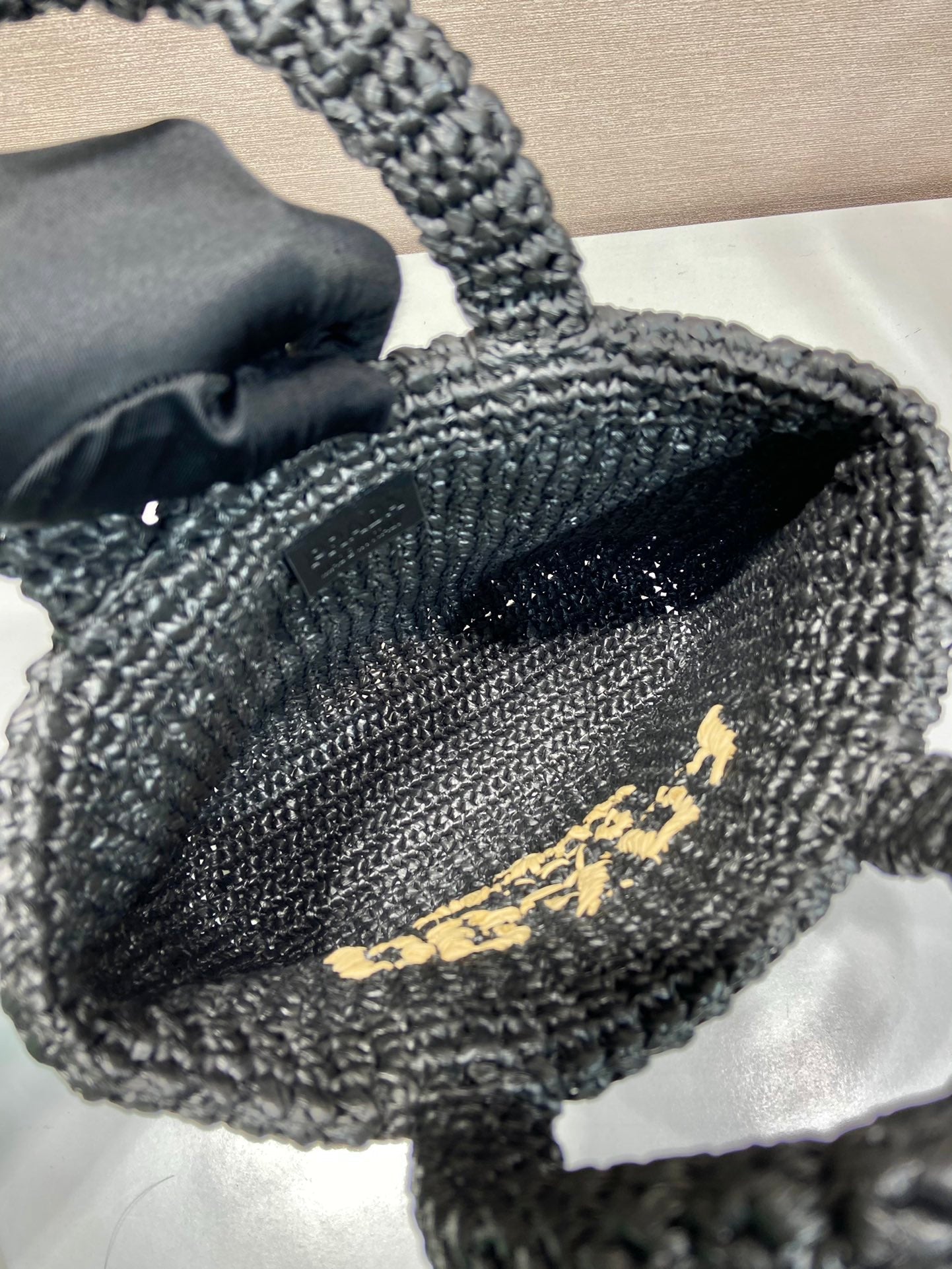 スモールクロシェトートバッグ 24インチ ブラックミックスイエローラフィア