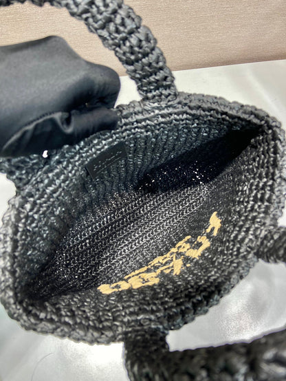 スモールクロシェトートバッグ 24インチ ブラックミックスイエローラフィア