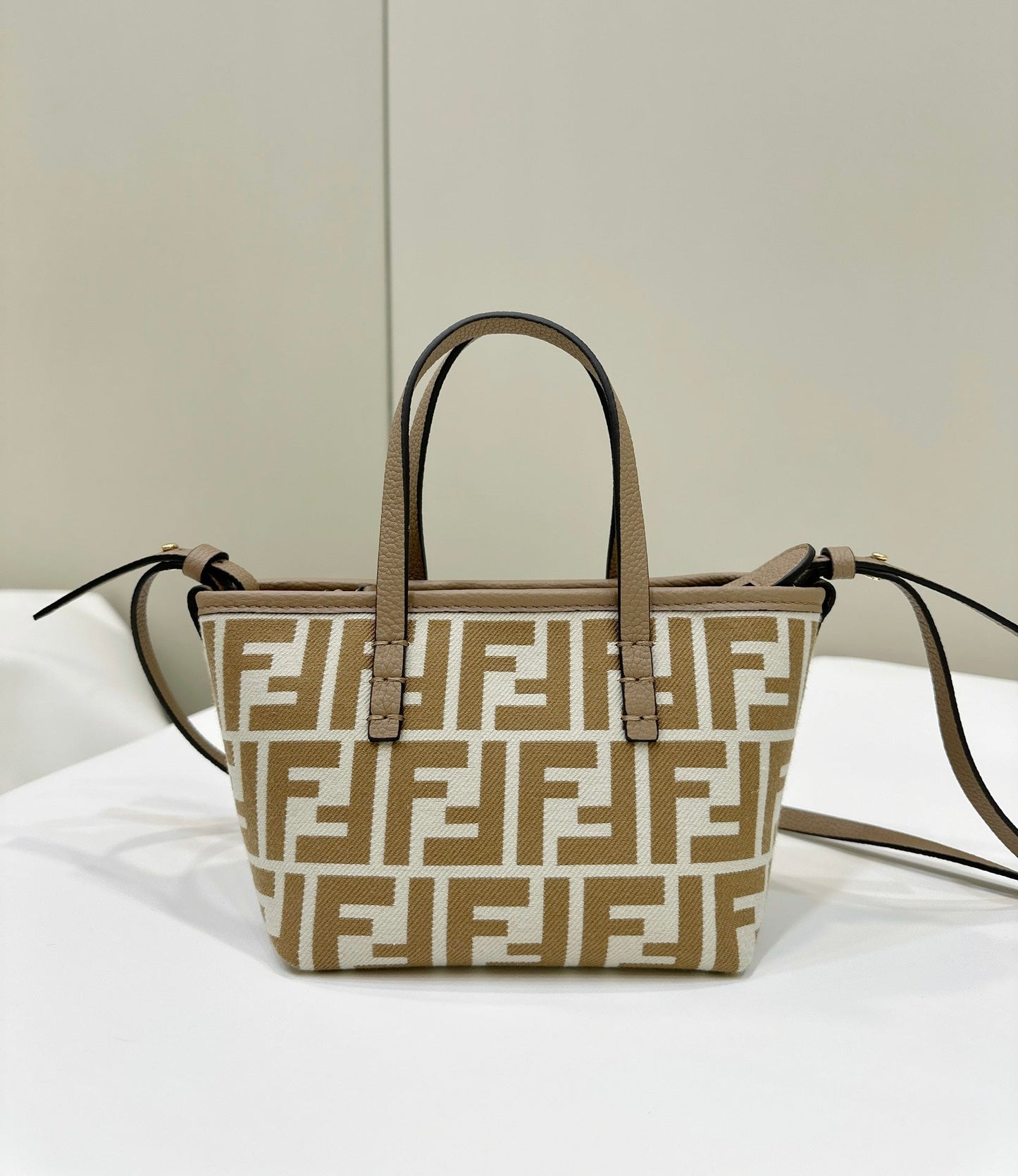 MINI SAC ROULEAU 15 CACAHUETE MARRON MÉLANGÉ BLANC FF TISSU JACQUARD