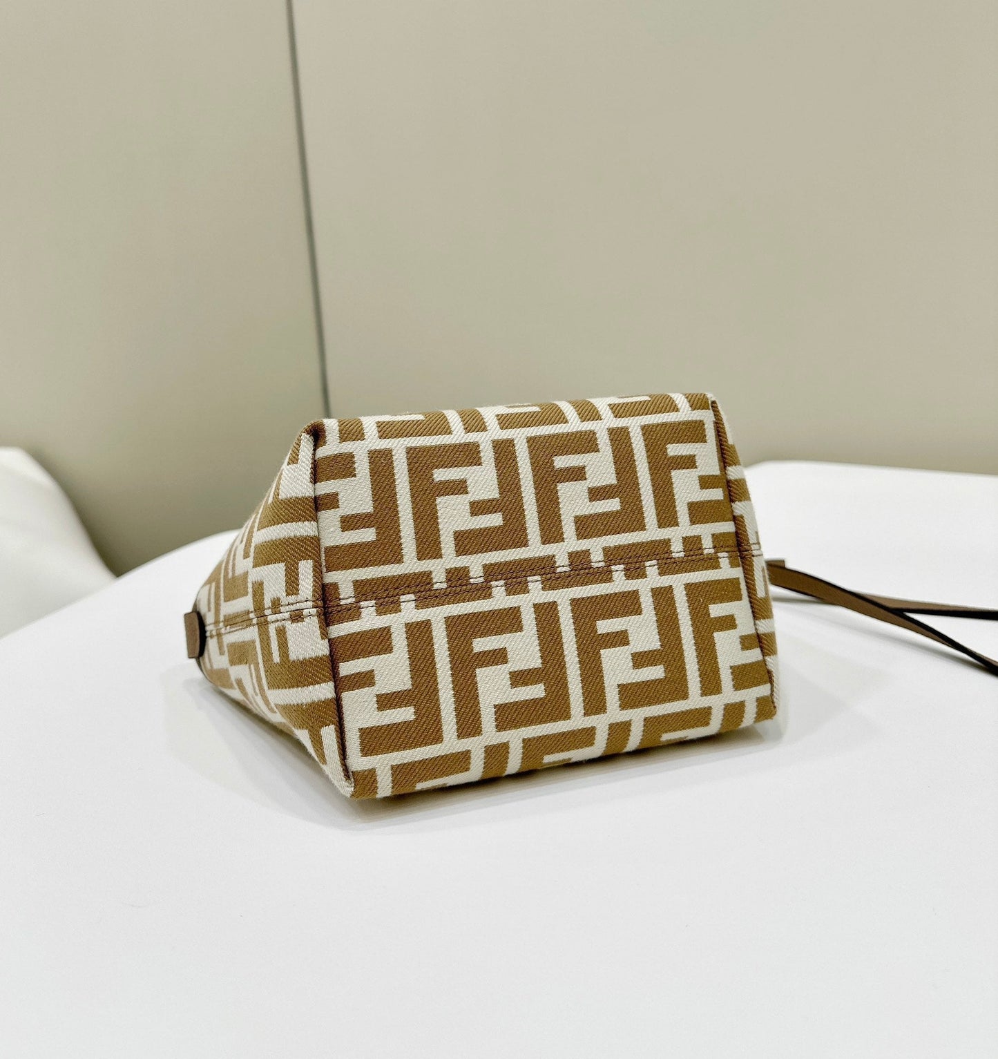 MINI SAC ROULEAU 15 CACAHUETE MARRON MÉLANGÉ BLANC FF TISSU JACQUARD