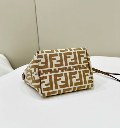 MINI SAC ROULEAU 15 CACAHUETE MARRON MÉLANGÉ BLANC FF TISSU JACQUARD