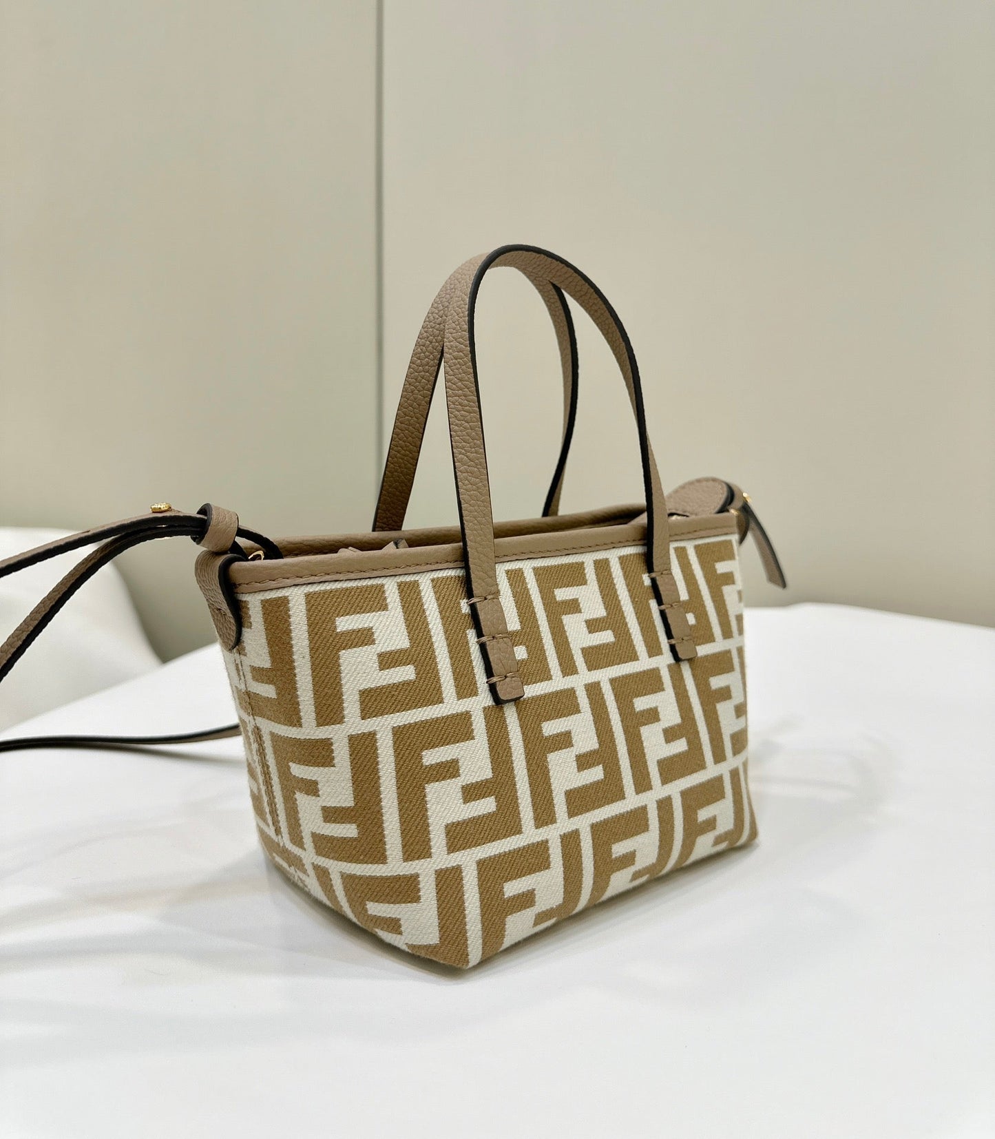MINI SAC ROULEAU 15 CACAHUETE MARRON MÉLANGÉ BLANC FF TISSU JACQUARD