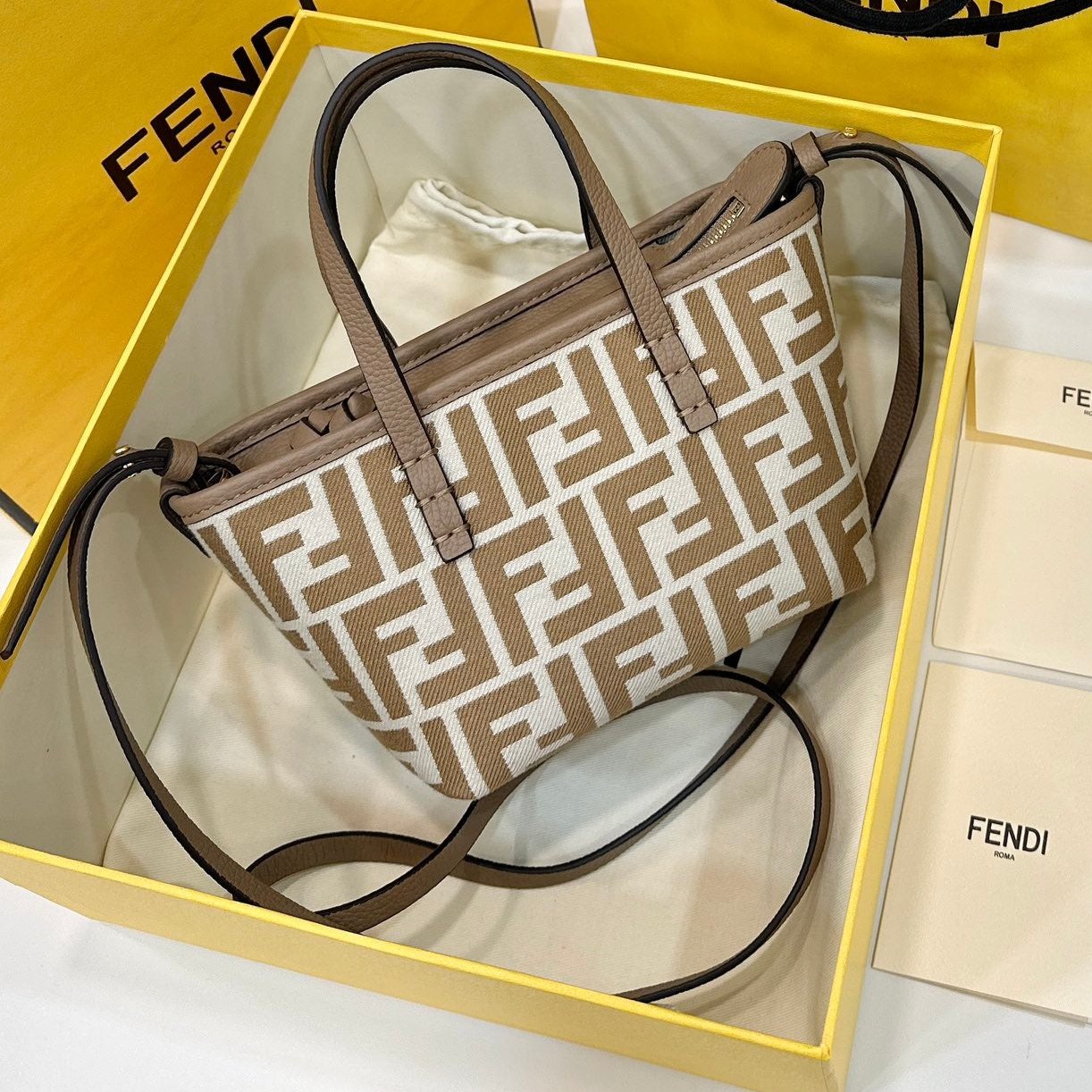 MINI SAC ROULEAU 15 CACAHUETE MARRON MÉLANGÉ BLANC FF TISSU JACQUARD