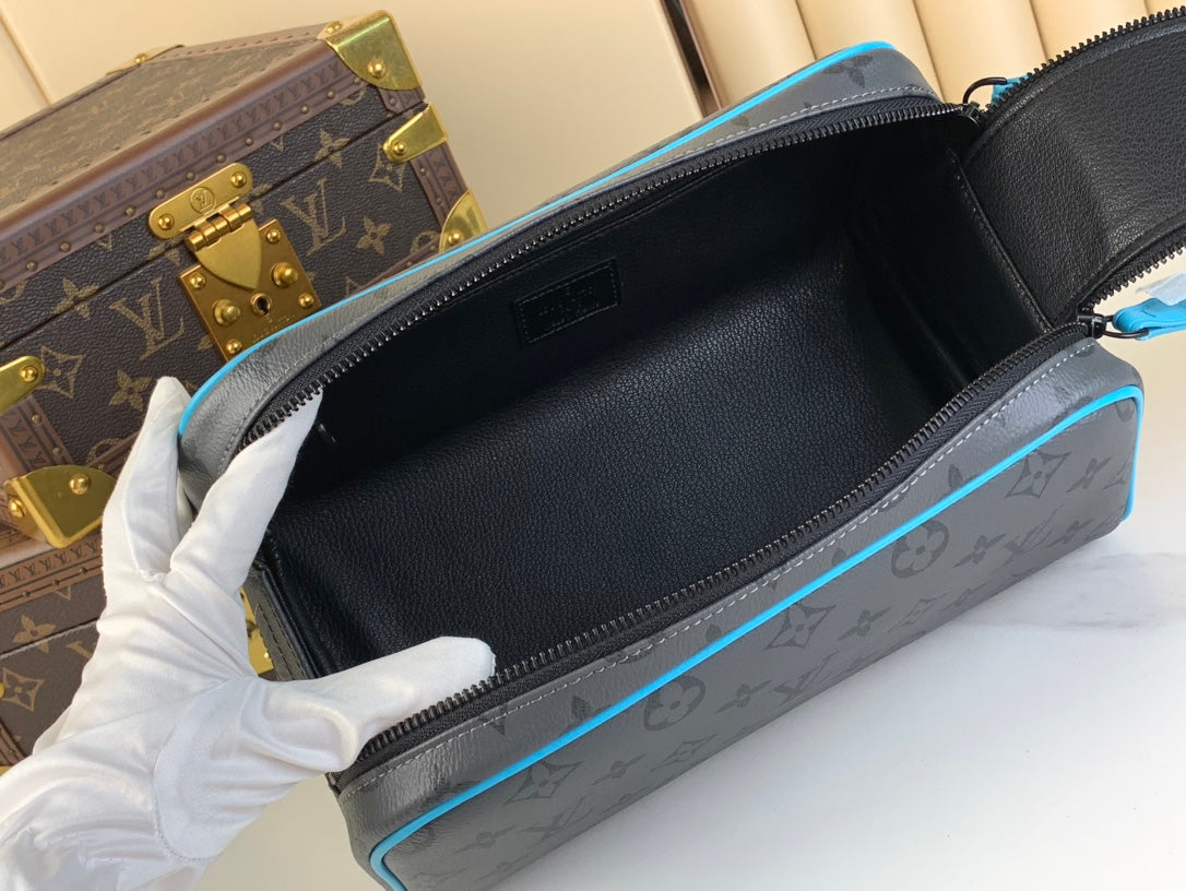 DOPP KIT 28インチ ガンメタルモノグラムエクリプスキャンバスとターコイズカーフスキントリム