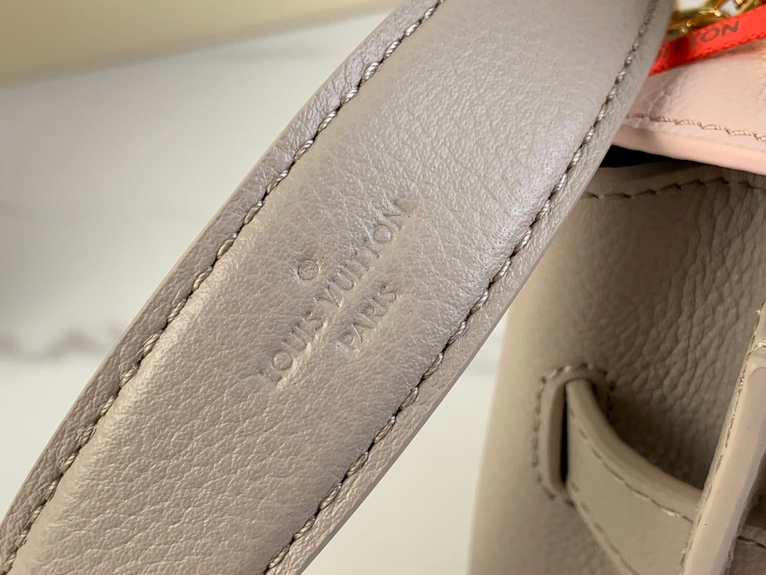 LOCKME EVER MINI 23 EN CUIR DE VEAU MÉLANGÉ MARRON KAKI ROSE CLAIR, QUINCAILLERIE DORÉ