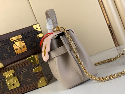 LOCKME EVER MINI 23 EN CUIR DE VEAU MÉLANGÉ MARRON KAKI ROSE CLAIR, QUINCAILLERIE DORÉ