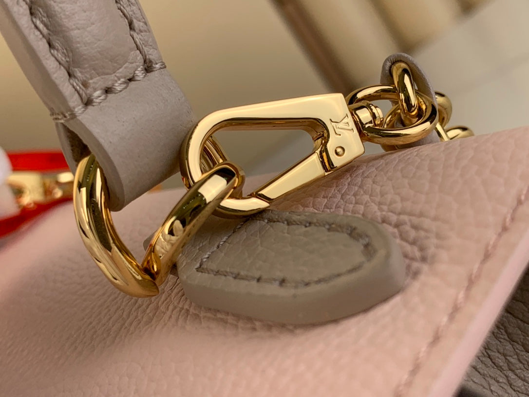 LOCKME EVER MINI 23 EN CUIR DE VEAU MÉLANGÉ MARRON KAKI ROSE CLAIR, QUINCAILLERIE DORÉ