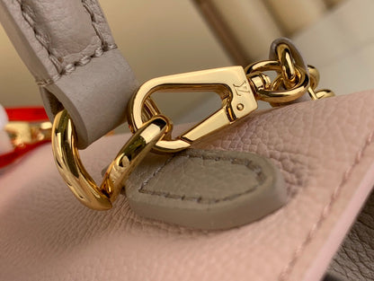 LOCKME EVER MINI 23 EN CUIR DE VEAU MÉLANGÉ MARRON KAKI ROSE CLAIR, QUINCAILLERIE DORÉ