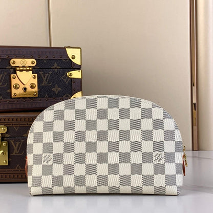 TROUSSE À COSMÉTIQUES 22 EN TOILE DAMIER AZUR BLANC GRIS