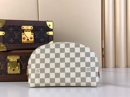 TROUSSE À COSMÉTIQUES 22 EN TOILE DAMIER AZUR BLANC GRIS