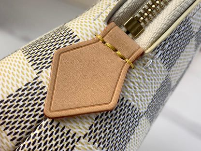 TROUSSE À COSMÉTIQUES 22 EN TOILE DAMIER AZUR BLANC GRIS