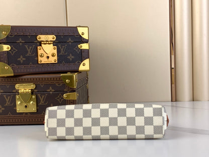 TROUSSE À COSMÉTIQUES 22 EN TOILE DAMIER AZUR BLANC GRIS