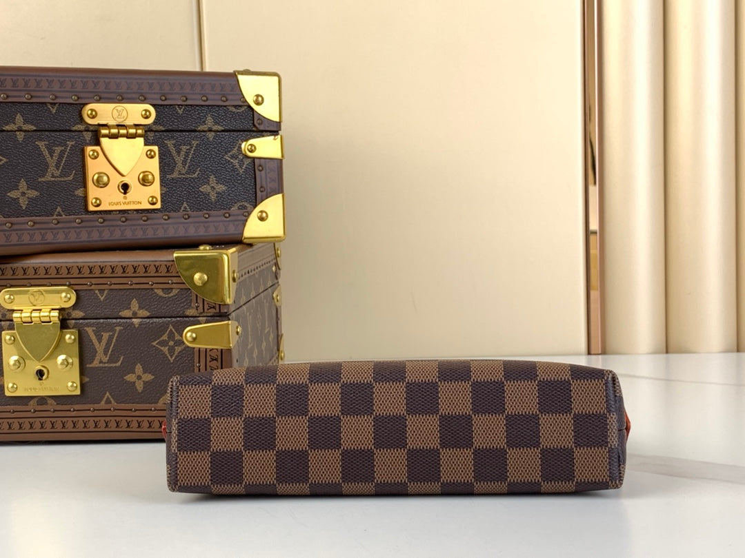 POCHETTE COSMETIQUE 22 EN TOILE DAMIER EBENE MARRON