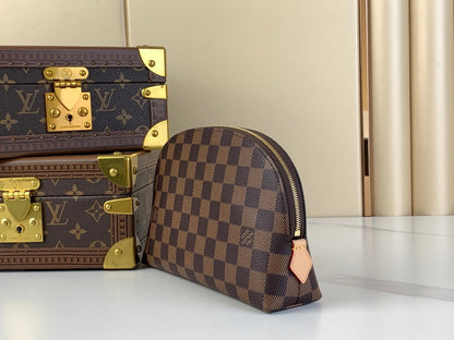 POCHETTE COSMETIQUE 22 EN TOILE DAMIER EBENE MARRON