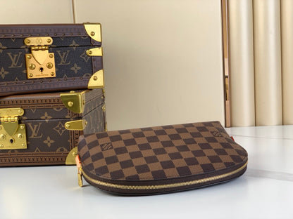 POCHETTE COSMETIQUE 22 EN TOILE DAMIER EBENE MARRON