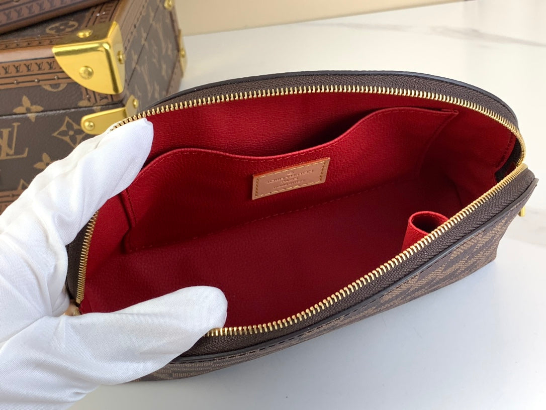 POCHETTE COSMETIQUE 22 EN TOILE DAMIER EBENE MARRON