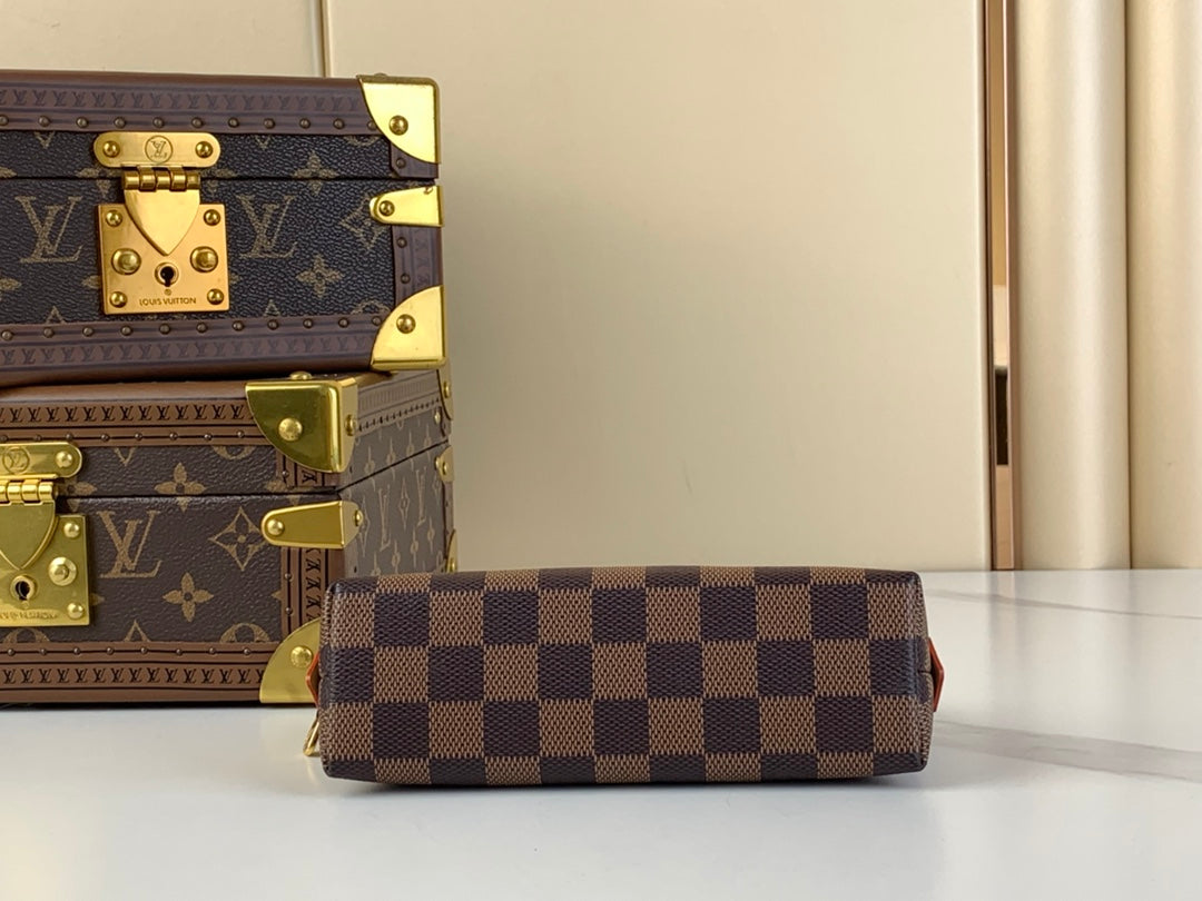 TROUSSE COSMETIQUE PM 19 EN TOILE DAMIER EBENE MARRON