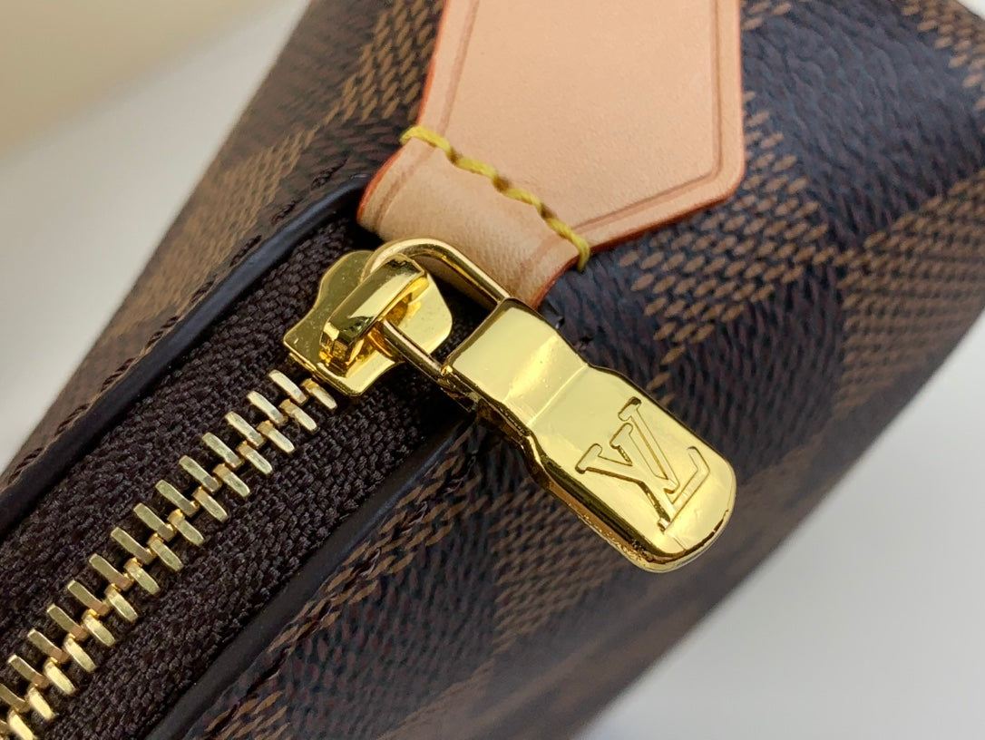 TROUSSE COSMETIQUE PM 19 EN TOILE DAMIER EBENE MARRON