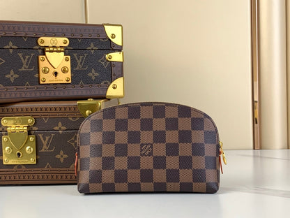 TROUSSE COSMETIQUE PM 19 EN TOILE DAMIER EBENE MARRON
