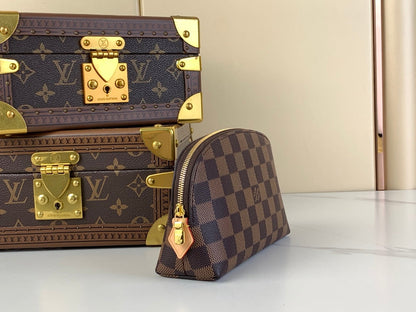 TROUSSE COSMETIQUE PM 19 EN TOILE DAMIER EBENE MARRON