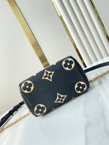 SAC BANDOULIÈRE SPEEDY 20 EN CUIR EMPREINTE MONOGRAMME NOIR CRÈME QUINCAILLERIE DORÉ