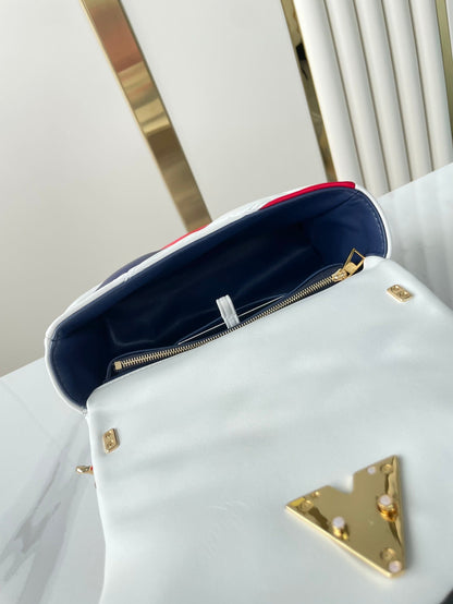 GO-14 MM 23 PO BLANC ROUGE MÉLANGE BLEU MARINE PEAU D'AGNEAU MATELASSÉE QUINCAILLERIE OR