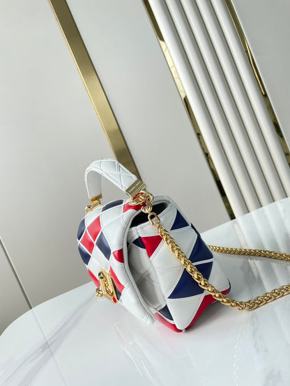 GO-14 MM 23 PO BLANC ROUGE MÉLANGE BLEU MARINE PEAU D'AGNEAU MATELASSÉE QUINCAILLERIE OR