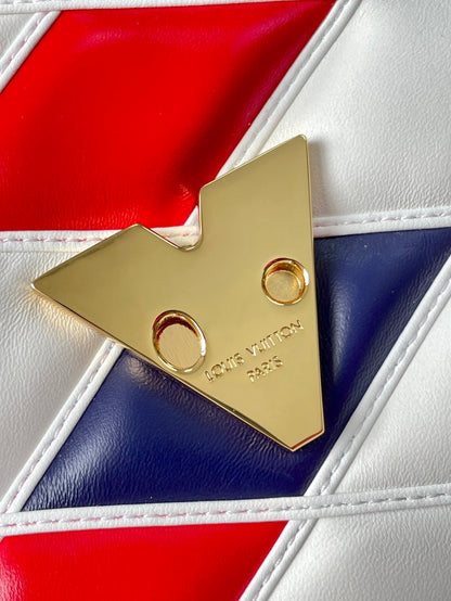 GO-14 MM 23 PO BLANC ROUGE MÉLANGE BLEU MARINE PEAU D'AGNEAU MATELASSÉE QUINCAILLERIE OR