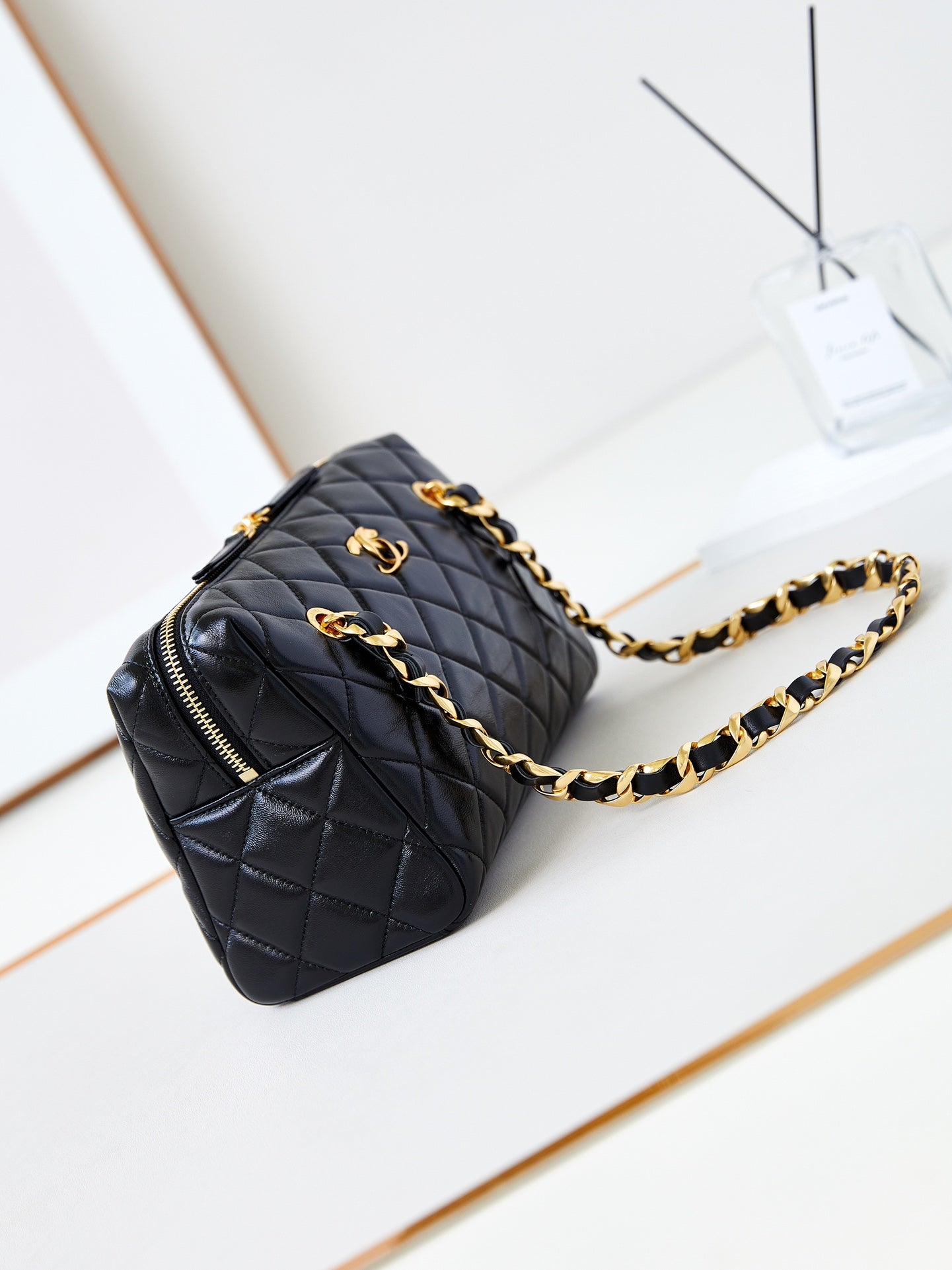 Sac bowling CC 24K 25 cm en cuir d'agneau ciré noir