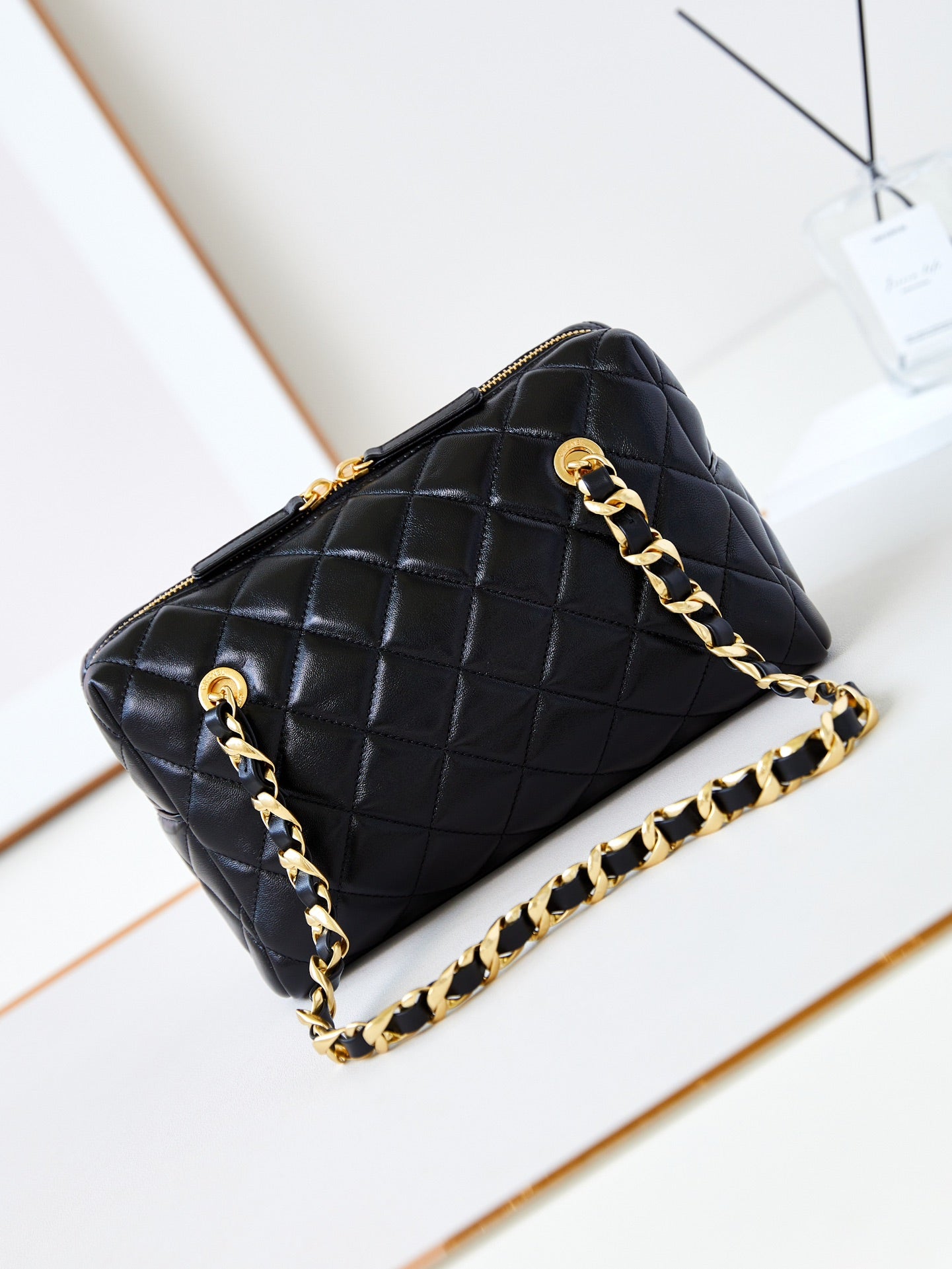 Sac bowling CC 24K 25 cm en cuir d'agneau ciré noir