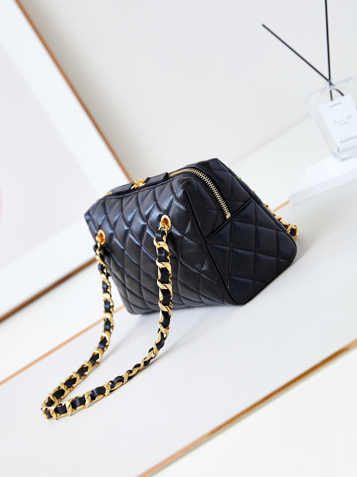 Sac bowling CC 24K 25 cm en cuir d'agneau ciré noir