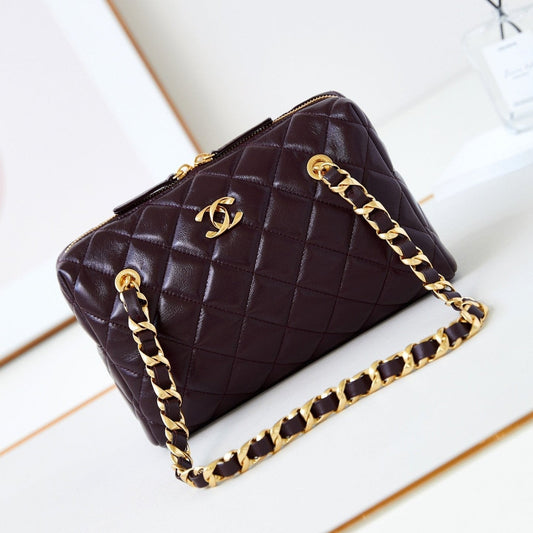 Sac bowling CC 24K 25 cm en cuir d'agneau ciré bordeaux