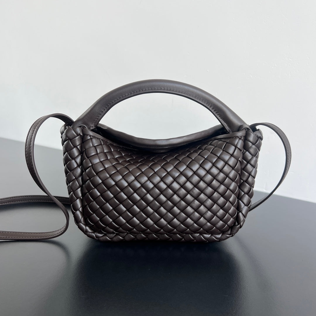 BV Small Cobble Top Handle 23cm Chocolate Lambskin