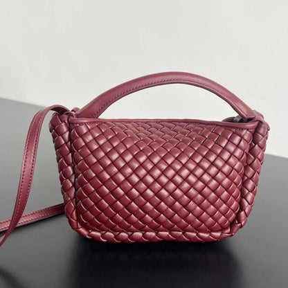 Petit sac à main BV Cobble Top Handle 23 cm en cuir d'agneau rouge foncé